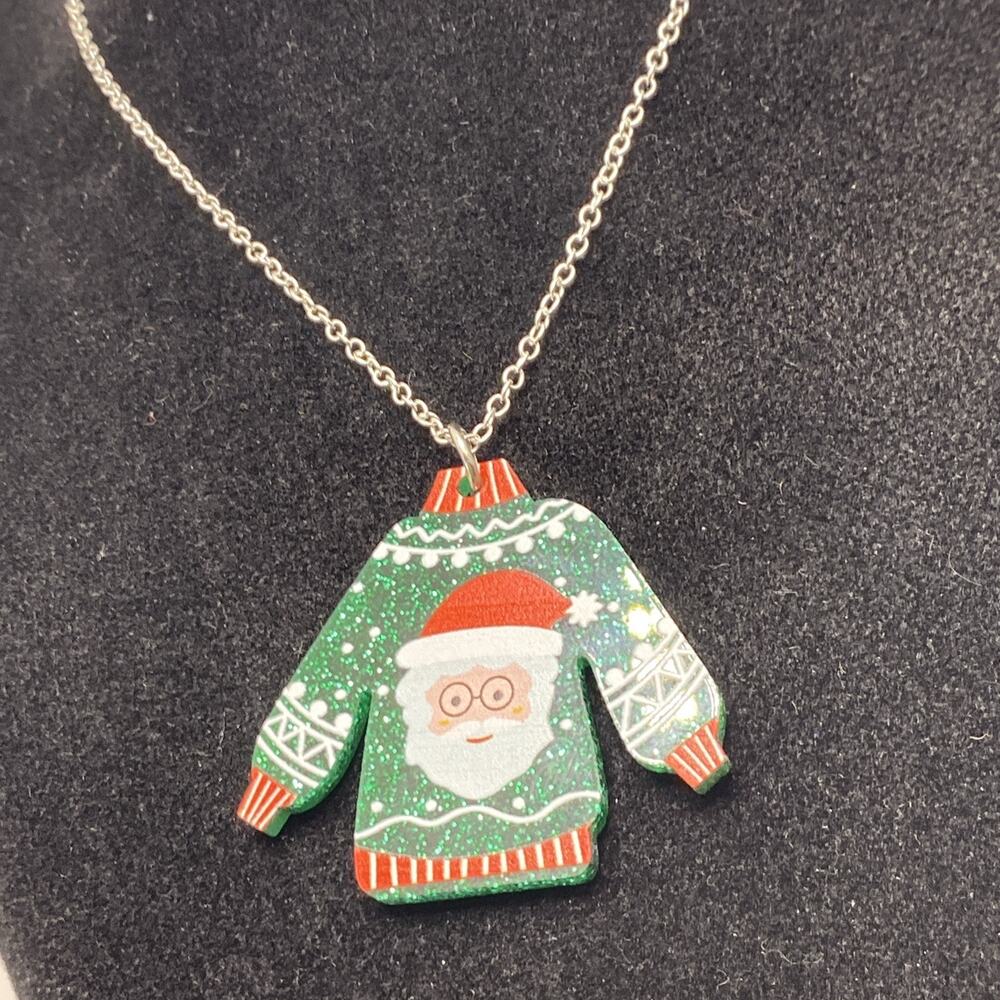 Christmas Womens Ugly Sweater Santa Necklace